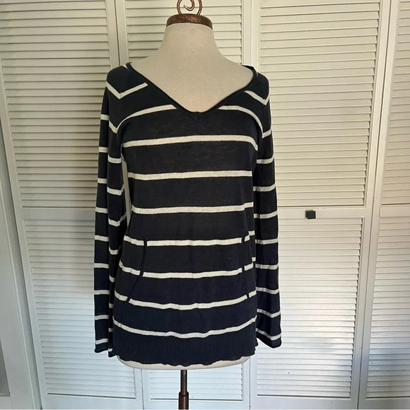 Chaser navy blue white striped sweater v neck linen lightweight medium - Picture 1 of 9